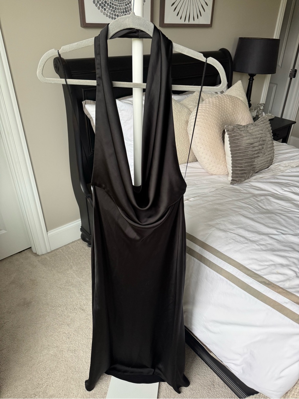 Zara Satin Effect Open Back Midi Dress in Black - Picture 3 of 6